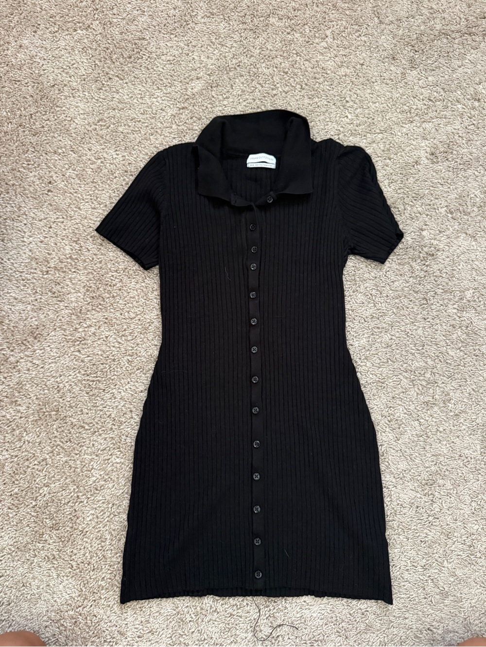Urban Outfitters Black Ribbed Button-Front Polo Dress